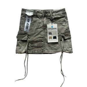 Y2K Jeans Cargo Mini Skirt Sz S Front Pockets Drawstring